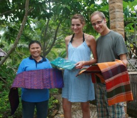 Meike and Stehen with Sula holding Thai mudmee made by her mother