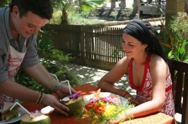 Chef Shane with Karis, a young volunteer from Scotland  - trying out our new menu was one of her easier volunteer duties 
