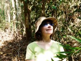 Bronwen showing people the bush track behind the resort