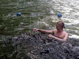 Alex swimming with the fishes